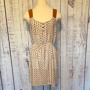 Lush Cream Mini Dress with‎ Rust Straps and Geometric Print